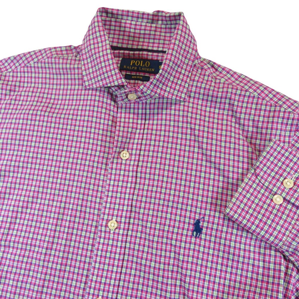 Polo‎ Ralph Lauren Mens Button Down Shirt S Pink Check Spread Collar Cotton Non